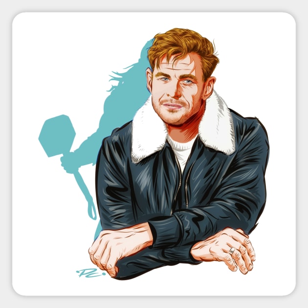 Chris Hemsworth - An illustration by Paul Cemmick Sticker by PLAYDIGITAL2020